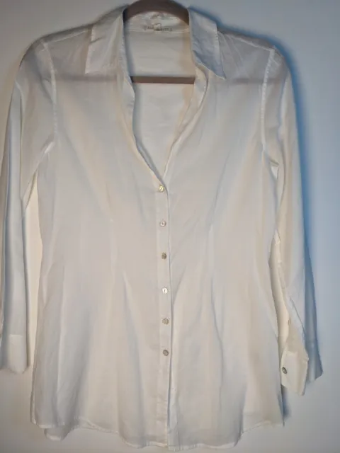 Eileen Fisher White Shirt Blouse Gauze Collar Button Size XS