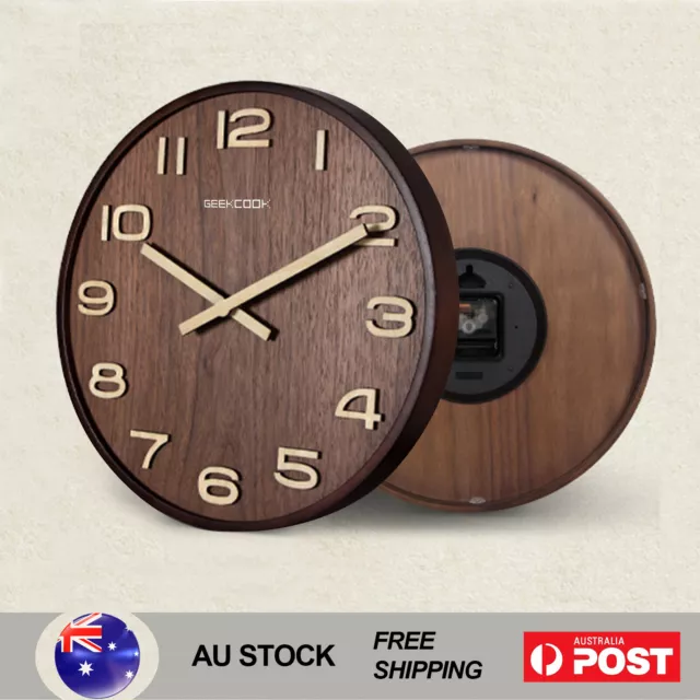 12" 14" Wall Clock Vintage Wooden Clocks Brown 12 Hours Clocks Battery Powered