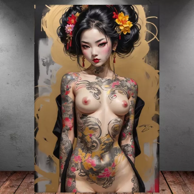 Leinwand Bild Er Xxl Abstrakt Geisha Japan Erotik Tattoo Bunt Wand Poster P184