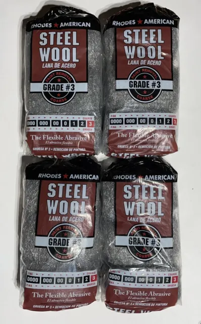 (4 Packs)  Rhodes American - Steel Wool - Grade #3 - Coarse - 12 Pads / Pack