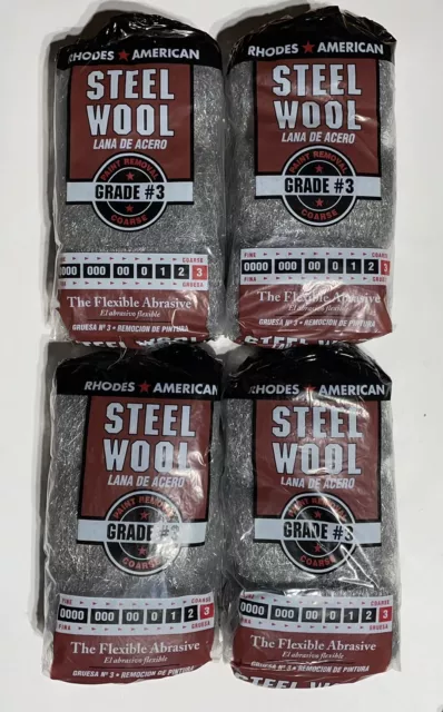 (4 Packs)  Rhodes American - Steel Wool - Grade #3 - Coarse - 12 Pads / Pack