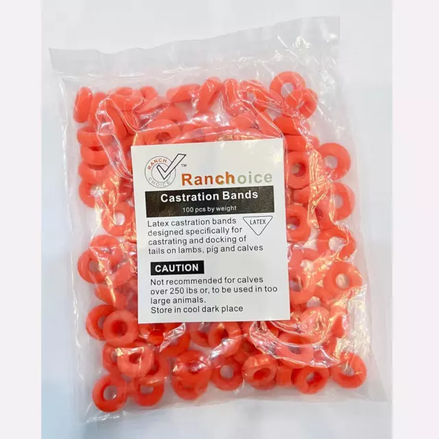 Latex Castration Bands for Goat Castration Rings for Lambs 100Pcs Orange