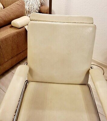 70er Sessel Behandlungsstuhl Leder Beige Metall Barbier Stuhl variabel Stuhl TOP 2
