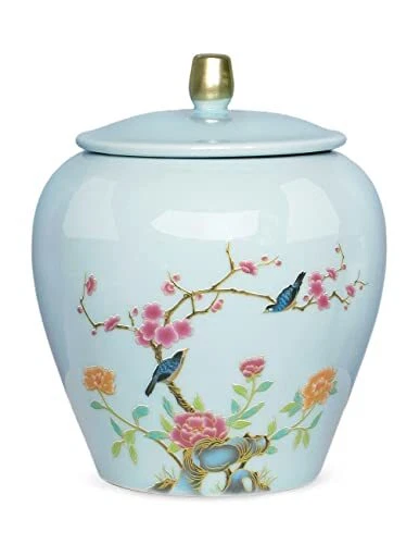 Dahlia Porcelain Tea Canister for Loose Tea Airtight Longquan Celadon Tea Cad...