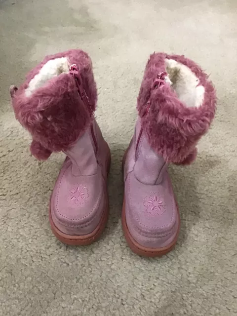 ESNY Girls Baby Infant Girls Pink Leather Upper Winter Boots 5-6