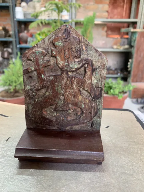 Ancient Old Wooden Hand Carved Lord Ganesha Sitting Figurine Statue Worship Idol