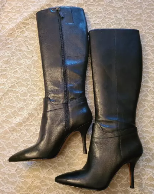 Womens NEW Nine West  Black Leather Knee High Boots 10.5 Medium NEW