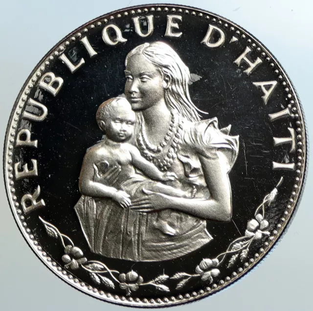 1973 HAITI Woman & Child OLD French Silver Proof 50 Gourdes Hatian Coin i102561
