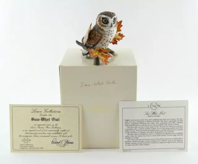 Lenox Garden Birds Saw Whet Owl Figurine with Certificate Porcelain Bird