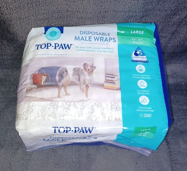 TOP PAW DISPOSABLE Male Wraps Diapers Large 22" 27" Waist 12 Count 8