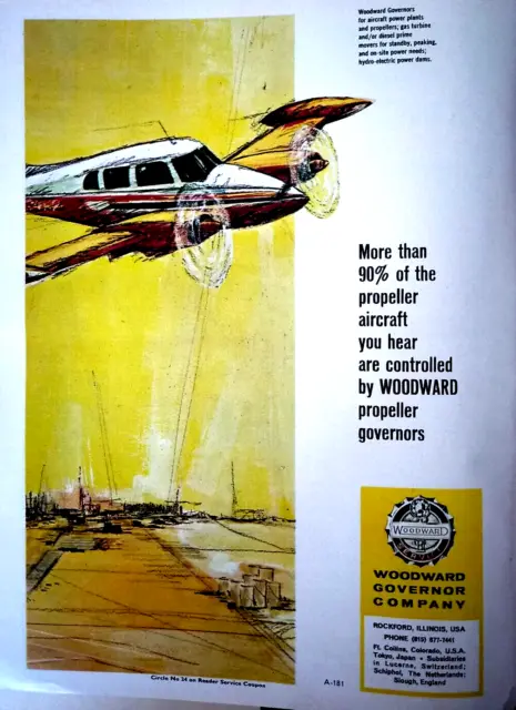 1967 Original Print Advert Ad : Woodward Governor Company Propeller Aircraft