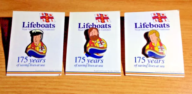 RNLI- 3 VINTAGE PIN BADGES -Lifeboats  "75 Years At Sea" - (NEW FROM COLLECTION)