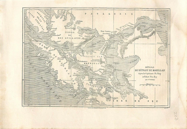 Carte de la Patagonie la Terre de feu au détroit de Magellan Chili GRAVURE 1861