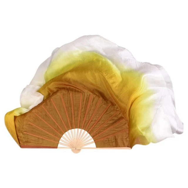 Ventola danza della seta ventilatore popolare danza del ventre bianco sfumato giallo 2 strati Yangko T2U6