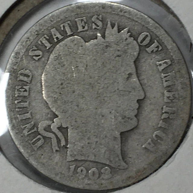 1908 United States 1 Dime "Barber Dime" - About Good (AG) KM#113 - 4339