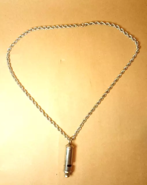 Vintage Metal Police Whistle Stamped Rome With Chain Necklace Made In Germany