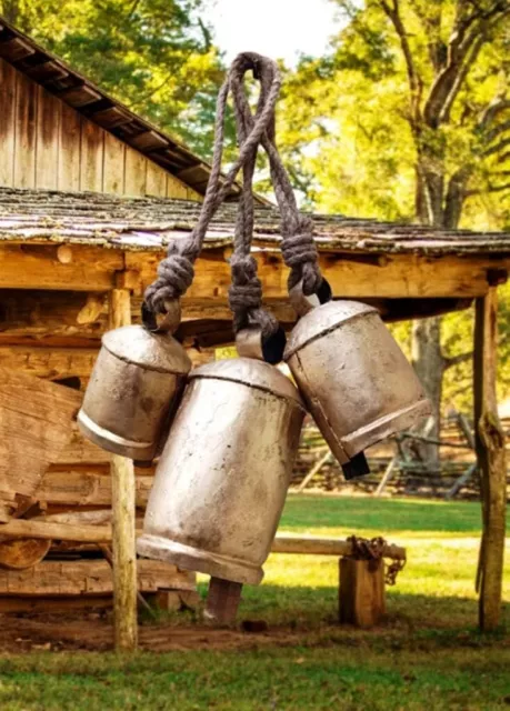 Set of 3 Vintage Metal Cow Bells 3" 4" 5" Rustic Lucky Tin Christmas Decor Gift