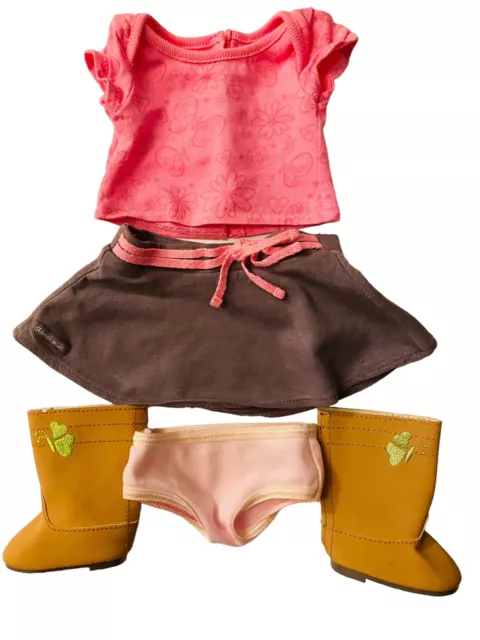 American Girl Doll True Spirit Meet Outfit Pink Shirt Skirt Tan Boots Undies