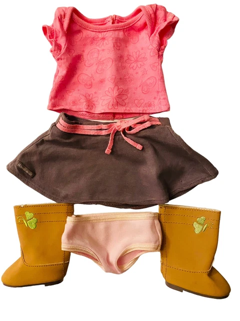 American Girl Doll True Spirit Meet Outfit Pink Shirt Skirt Tan Boots Undies