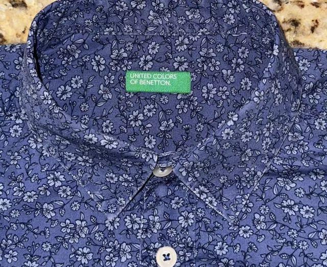 UNITED COLORS OF Benetton Men’s Blue Floral Button Front L/S Shirt Size ...