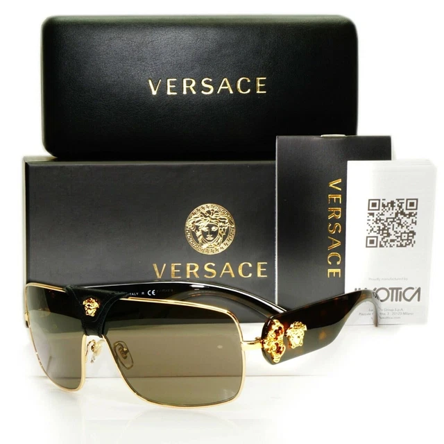 VERSACE SUNGLASSES GOLD Shield Brown Square Medusa 2207-Q 1002/3