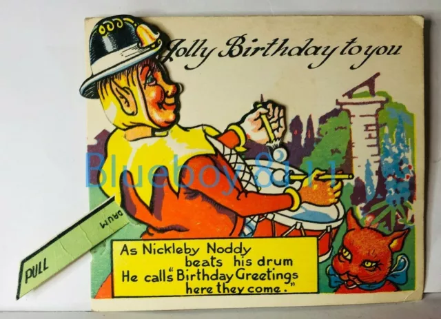 Antique Noddy Birthday Card moving drummer feature 5 x 4 inches