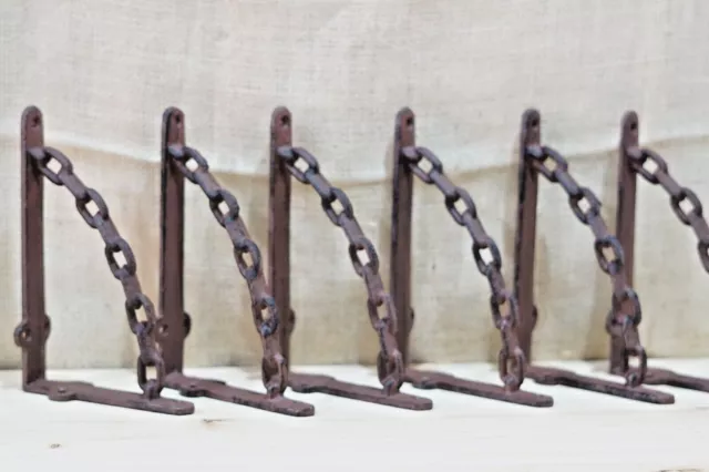 6 Cast Iron Brackets Chain Man Cave Braces Shelf Corbels Nautical Decor Rustic
