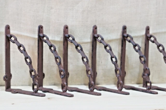 6 Cast Iron Brackets Chain Man Cave Braces Shelf Corbels Nautical Decor Rustic