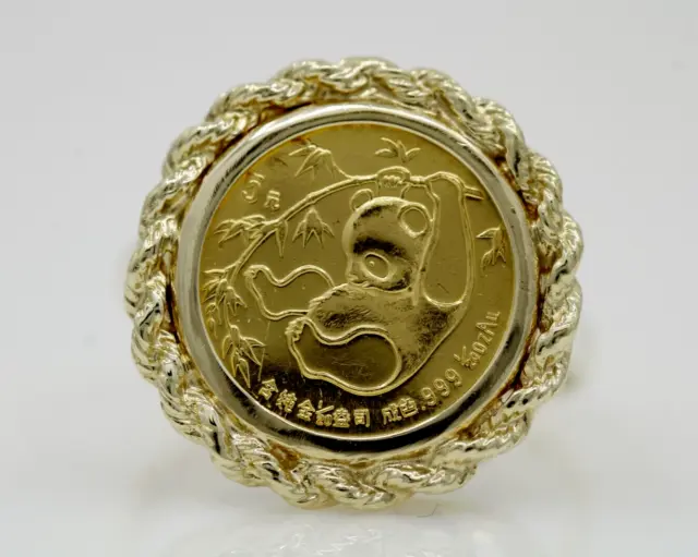 Without Stone20"mm Coin Vintage 1985 China Panda 1/20 Oz 14K Yellow Gold Finish