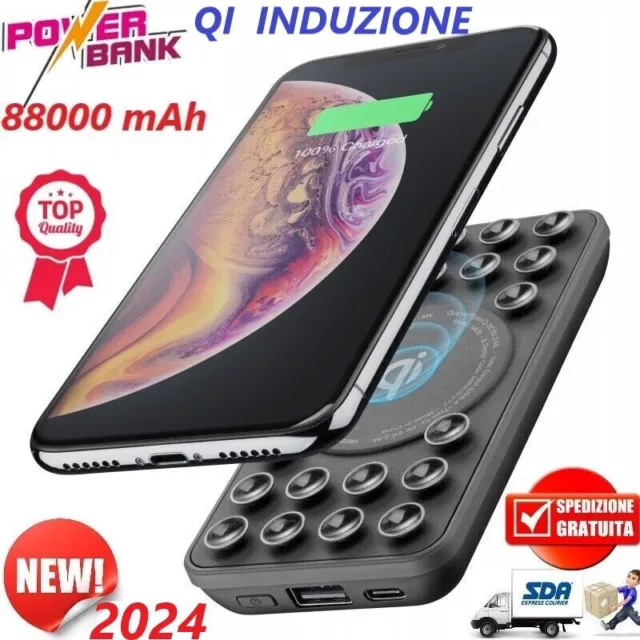 POWER BANK WIRELESS QI INDUZIONE CARICABATTERIE 88000 mAh 2 IN 1 USB TYPE C USB