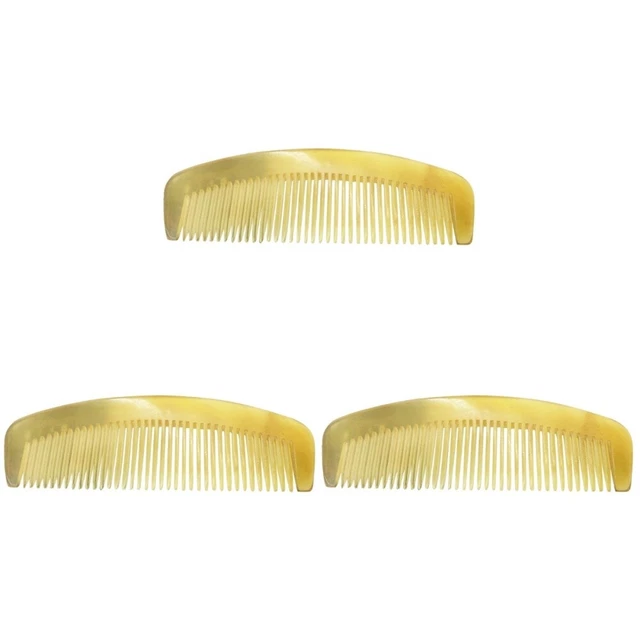3 Count Fine Hair Combs Without Handle Sheep Horn Portable Natural