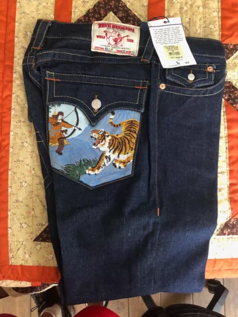 NWT'S NOS True Religion World Tour Jeans Billy Tiger Warrior Jeans USA  36 x 31*