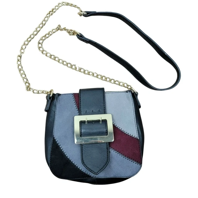 LD Tuttle Patchwork Crossbody Bag Faux Suede Leather Black Burgundy Gray Purse