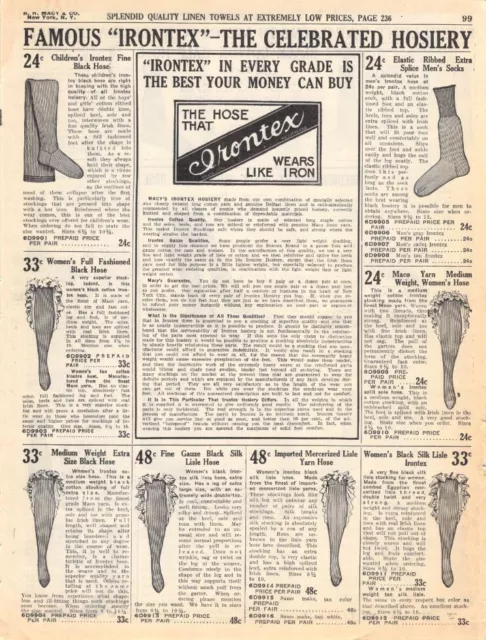 Vintage Print Ad Irontex Hosiery Hose Socks Stocking 1910s Edwardian Macy's 1911