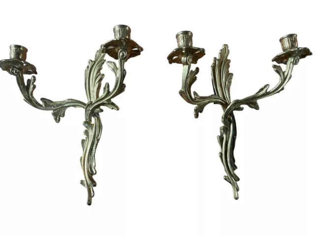 French Antique Art Nouveau Gilded Two Arm Wall Sconces Twisting Vine Pair Sconce