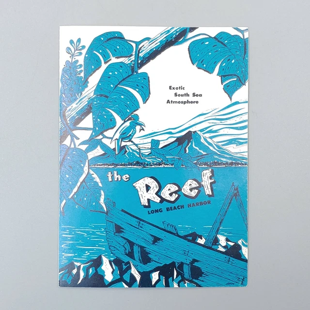 Restaurant Postcard Menu The Reef Tiki Bar Long Beach Los Angeles CA 50s Vintage Restaurant Postcard Menu The Reef Tiki Bar Long Beach Los Angeles CA 50s Vintage