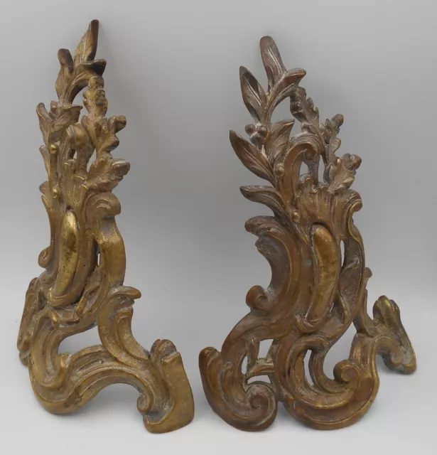 Ancienne   Paire De Chenets Style Louis Xv En Bronze