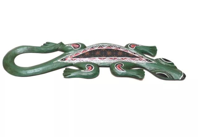 Gecko Lizard Hand Carved Wooden Plaque Decoration Batik Inlay 19" x 5" Bali Art