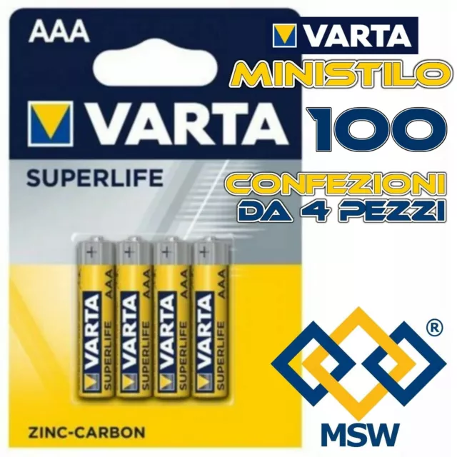 PILE BATTERY  AAA MiniStilo 1,5V VOLT ZINCO CARBONE in Blister da 4Pz R03 VARTA