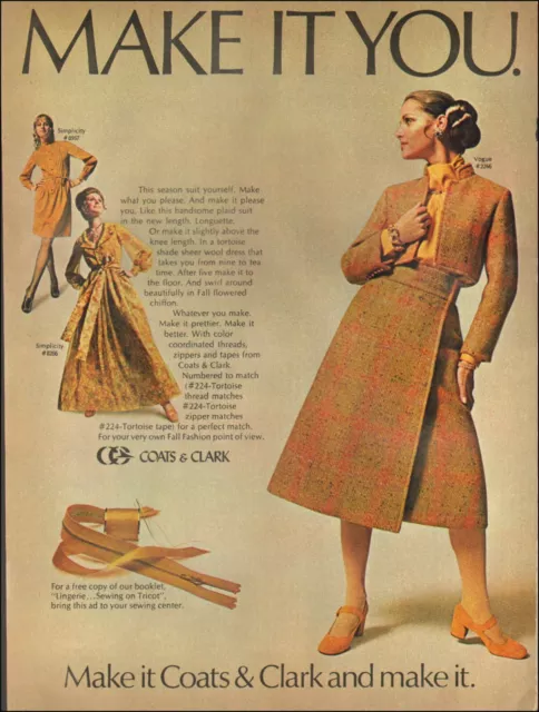 1970 Vintage ad for Coats & Clarks retro Fashion Suit Zippers 05/10/22