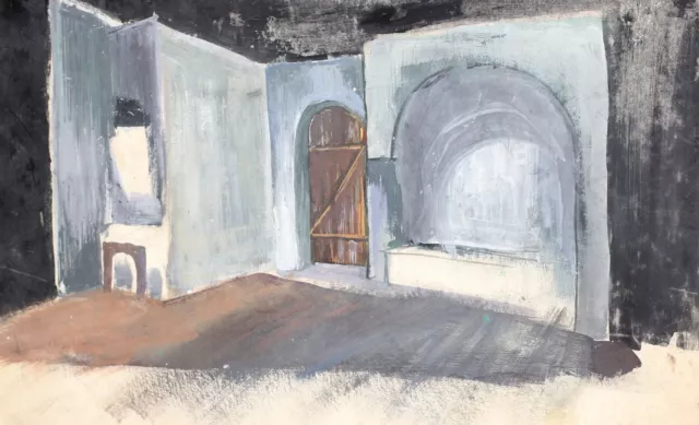 Vintage gouache painting Theater stage old house interior design