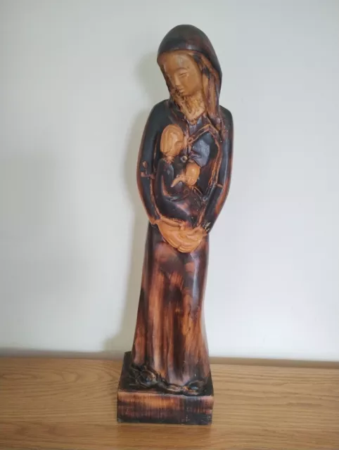 Virgin Mary with Child Jesus Large Wooden Sculpture