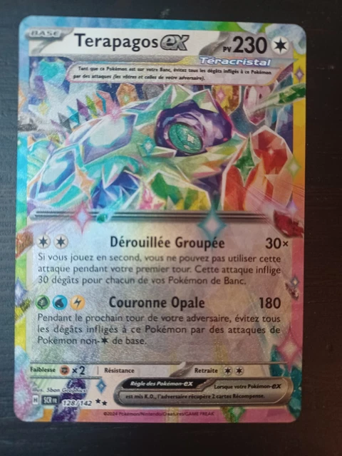 Carte Pokémon Terapagos Ex 128/142 – Double Rare – Écarlate Et Violet – Couronne Stellaire – Neuve Sous Sleeve + Top-loader