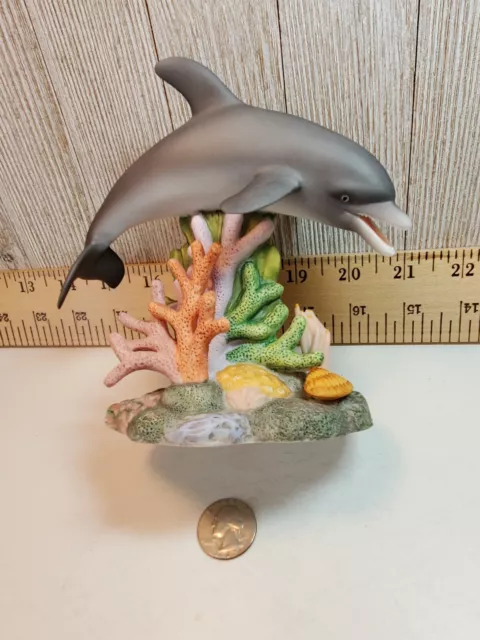 Beautiful VTG 1997 Lefton China Porcelain Hand-Painted DOLPHIN on REEF Fig 5.5" 