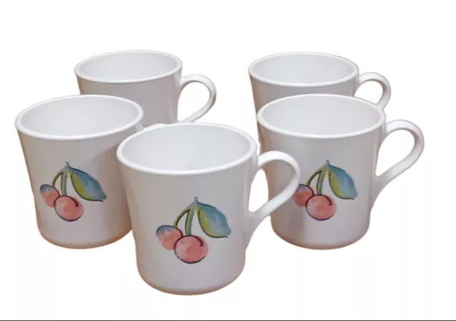 Corning Ware Corelle Fruit Basket Coffee Mugs vintage cups cherry apple Set of 5