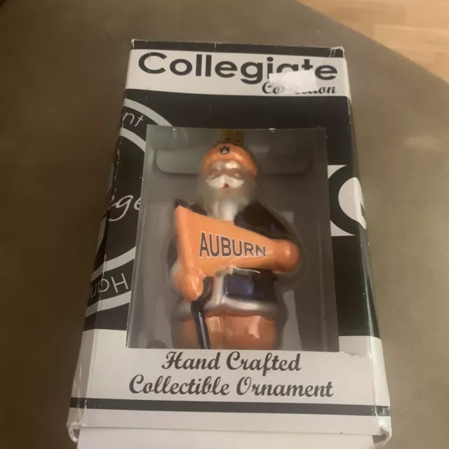 Nib Auburn Tigers Collegiate Blown Glass Christmas Santa Claus Ornament