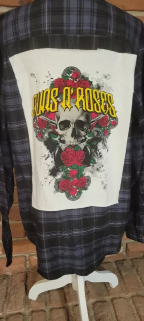 Guns  n Roses logo on upcycled flannel shirt! Custom-made for you!