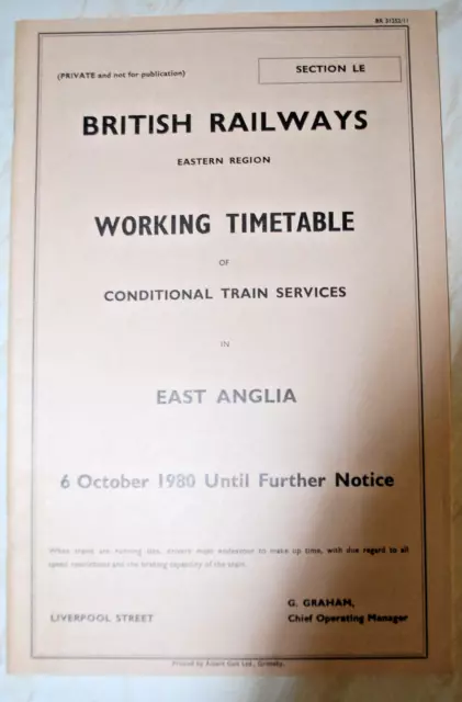 BR (ER) Working Timetable Freight Sect LE East Anglia  Conditional Trains 1950