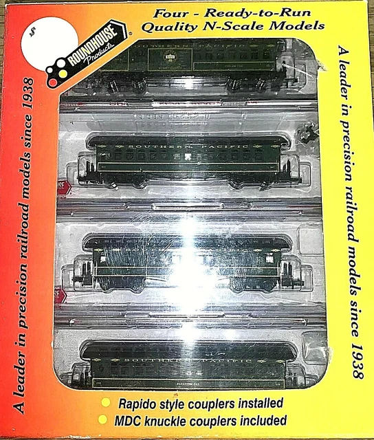 N Roundhouse 89487 50' Overland Southern Pacific 4Pass Set rap+knuc cplrs LNIB
