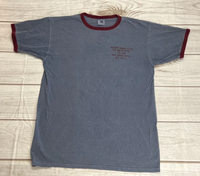 HOG'S BREATH SALOON Key West FLA Ringer T Shirt Medium Blue/Maroon USA Fabric